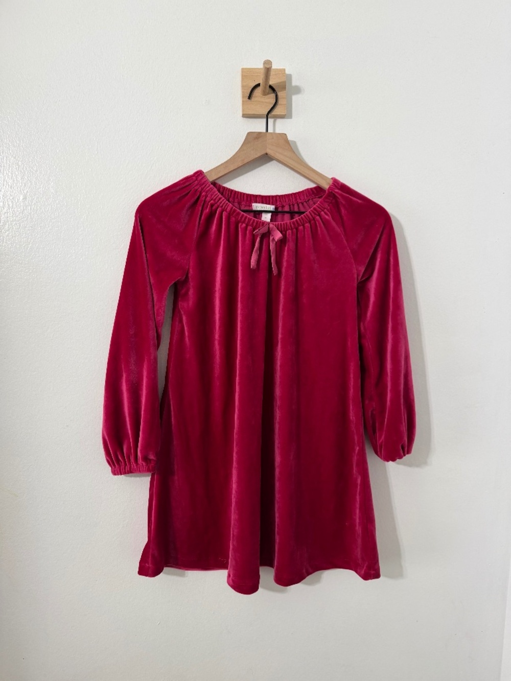 Garnet Hill Kids Pink Velour A-Line Dress Long Sleeve Bow Scoop Neck Sz 10 Party